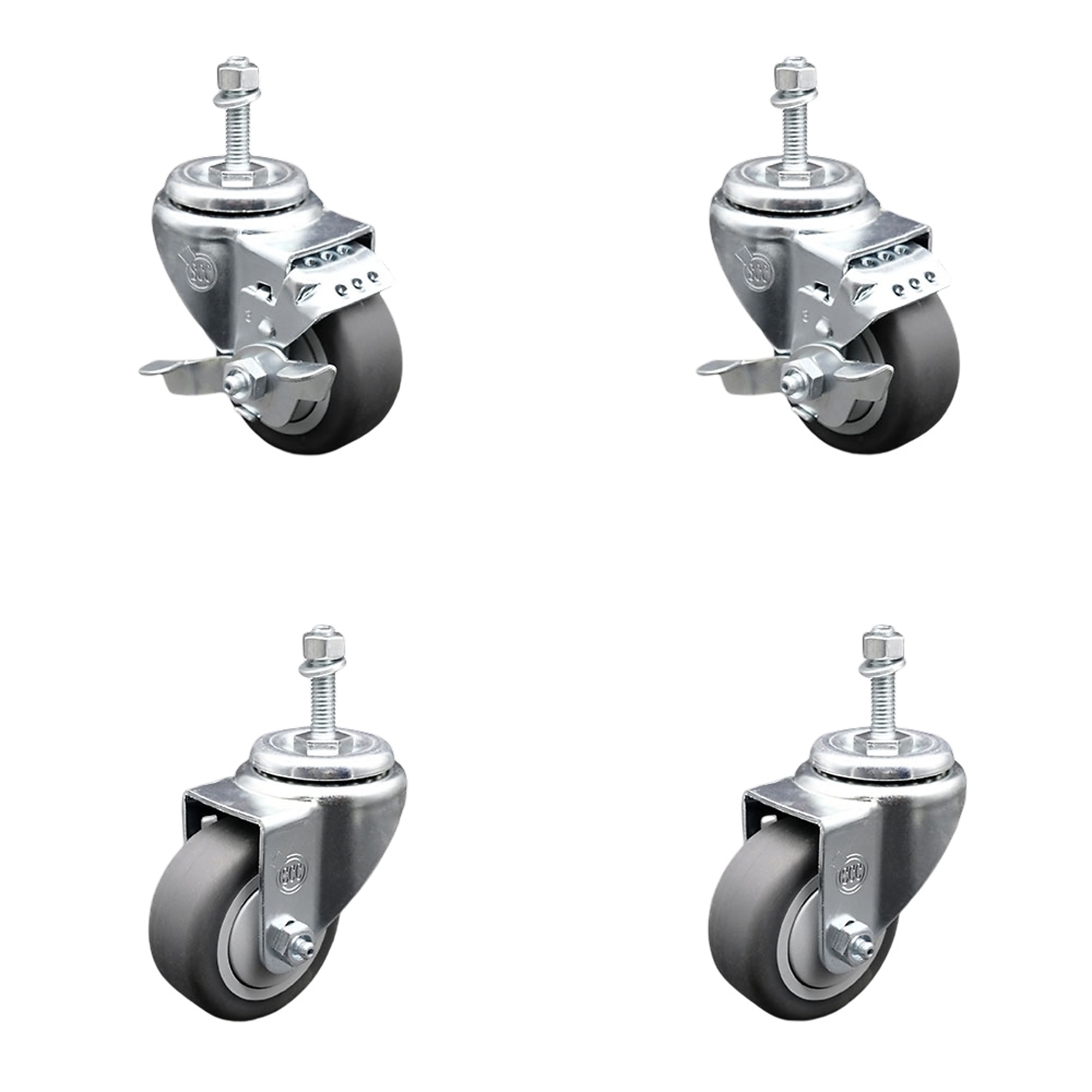 Service Caster, 3in. x 1 1/4in. Stem Casters, Wheel Diameter 3 in, Caster Type Swivel, Package (qty.) 4, Model# SCC-TS20S314-TPRB-M1015-2-TLB-2